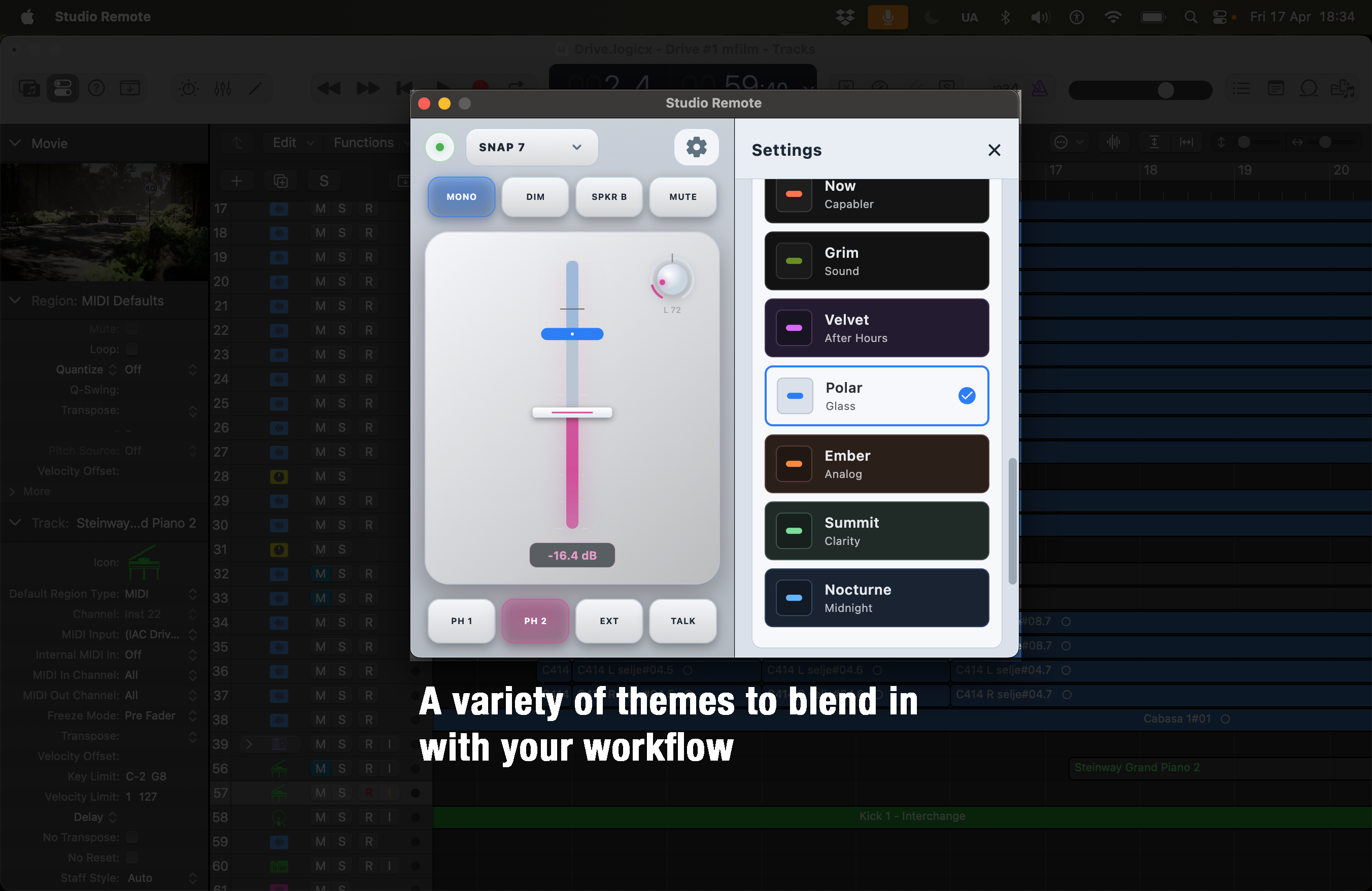 Studio OSC Remote macOS – Temavisning