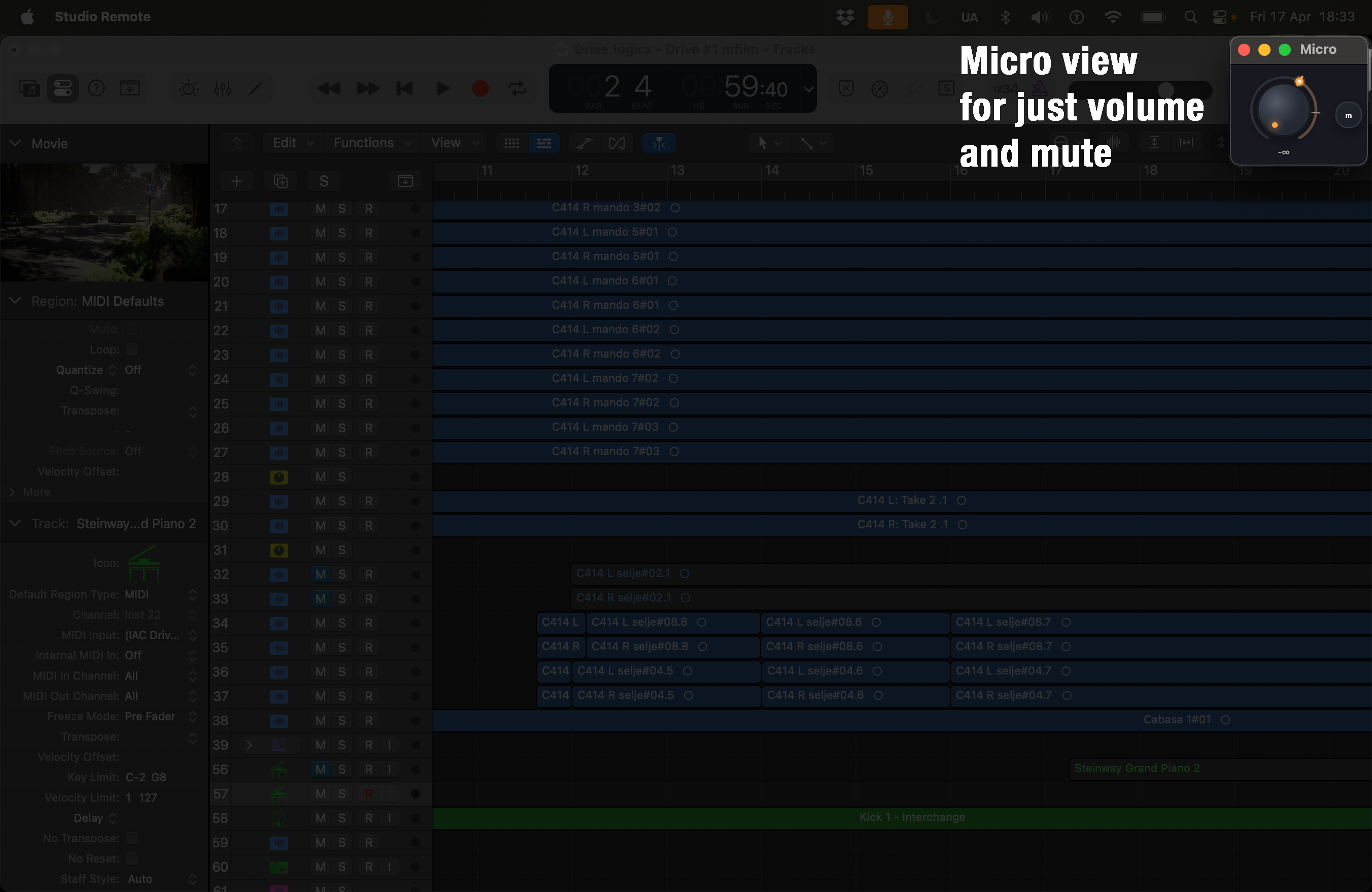 Studio OSC Remote macOS – Mikrovisning