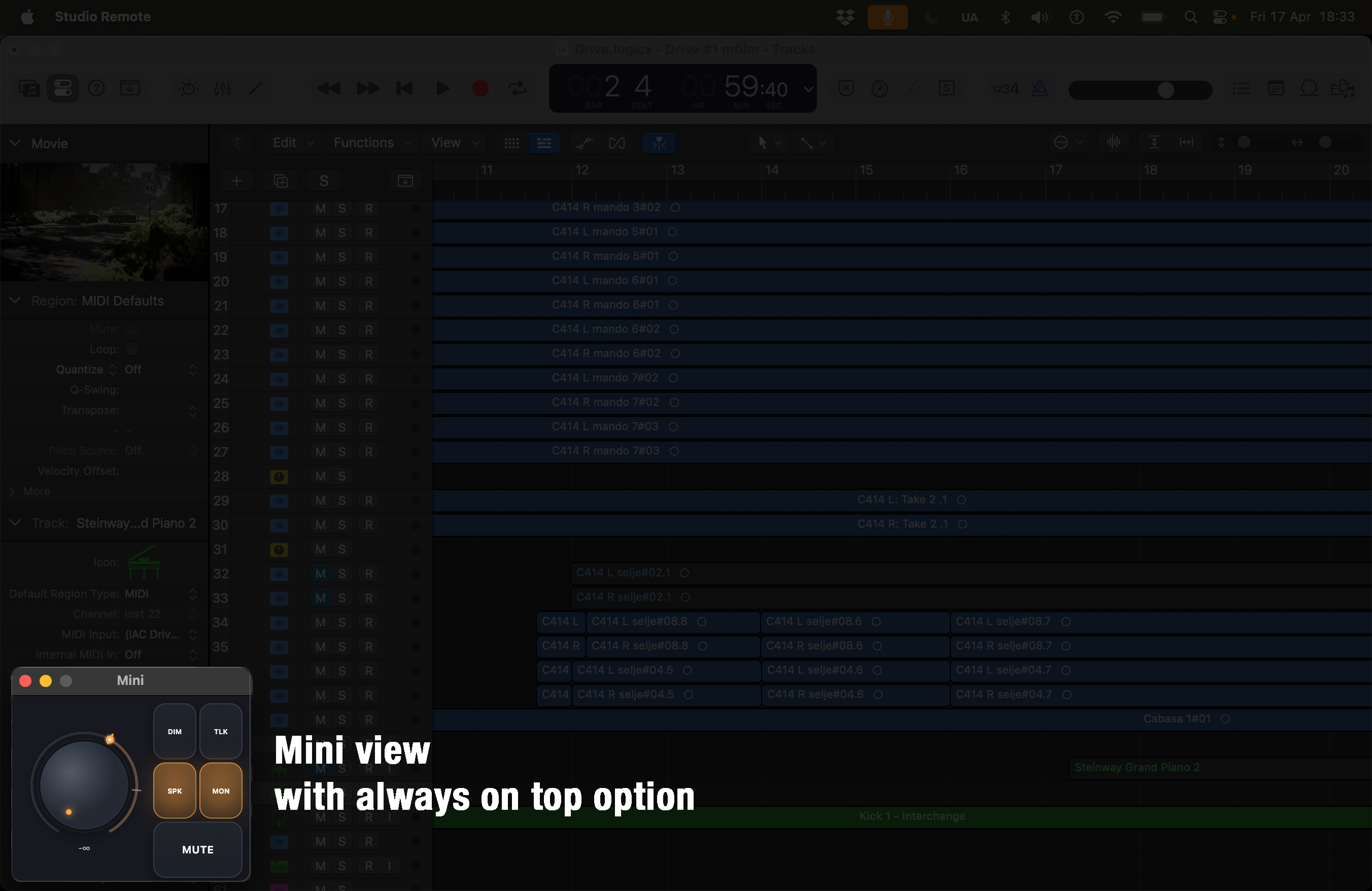Studio OSC Remote macOS – Mini-modus